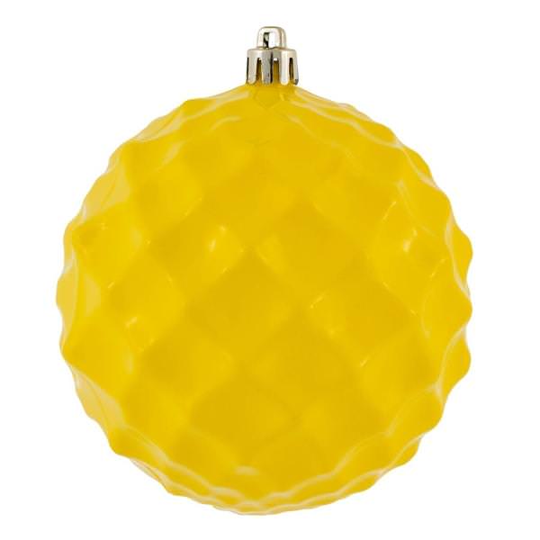 4" Yellow Shiny Diamond Bauble Ornament (6 pack)