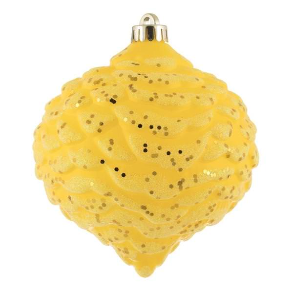 6" Yellow Glitter Pine Cone Ornament (6 pack)