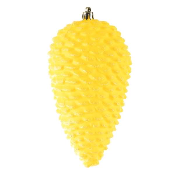 7" Yellow Matte Glitter Pine Cone Ornament (4 pack)