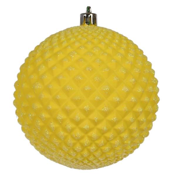4" Yellow Durian Glitter Ball Ornament (6 pack)
