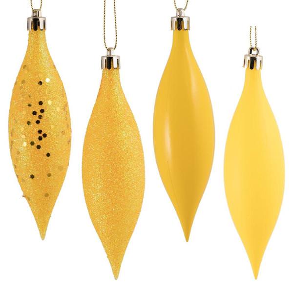 5.5" Yellow 4 Finish Drop Christmas Ornament (8 Pack)