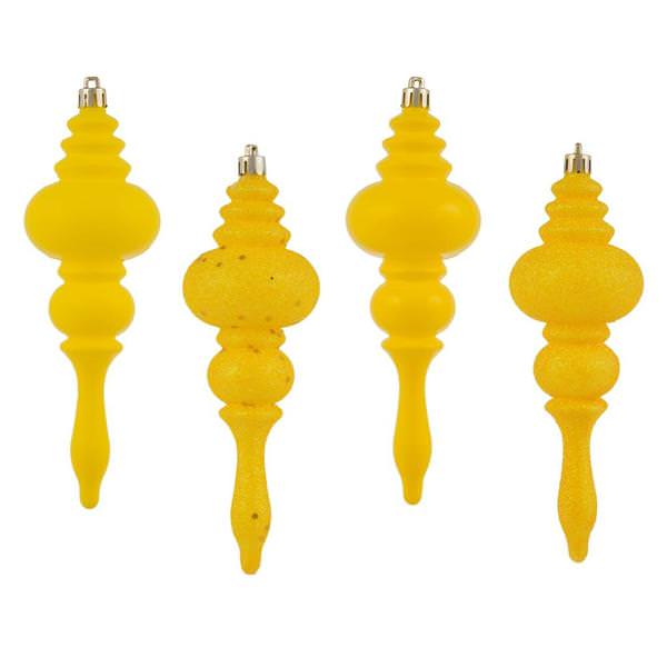 7" Yellow 4 Assorted Finish Finial Ornament (8 pack)