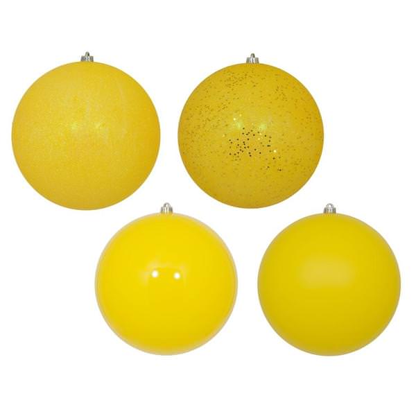 10" Yellow 4 Finish Ball Christmas Ornament (4 Pack)