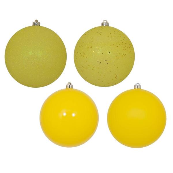1.6" Yellow 4 Finish Ball Christmas Ornament (96 Pack)