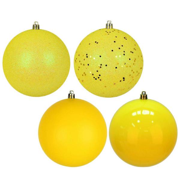 2.4" Yellow 4 Finish Ball Christmas Ornament (60 Pack)