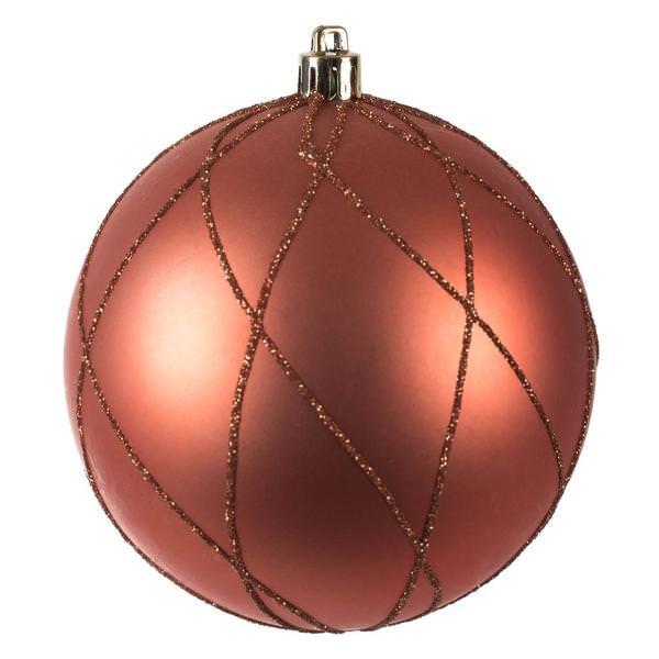 8" Coral Matte Glitter Swirl Ball Ornament