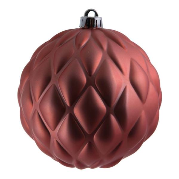 6" Coral Matte Round Pine Cone Ornament (4 pack)