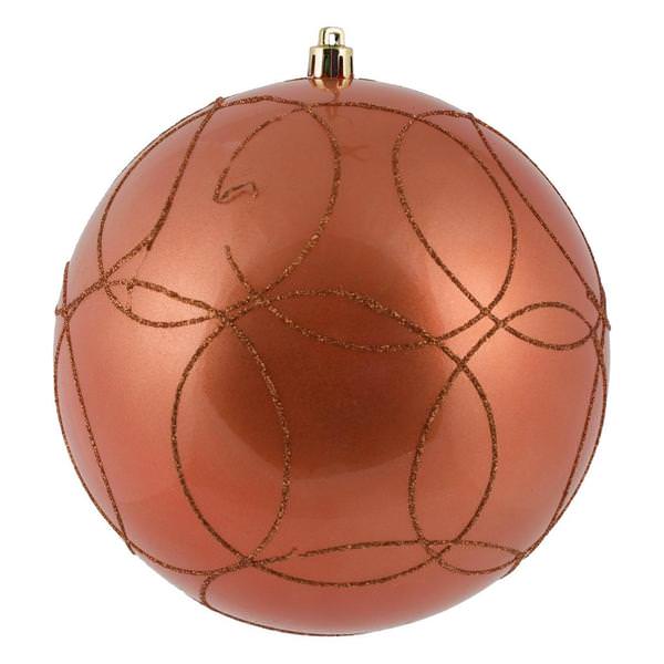 4" Coral Candy Circle Glitter Ball Ornament (4 pack)