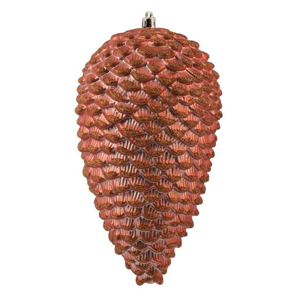 10" Coral Matte Glitter Pine Cone Ornament (2 pack)