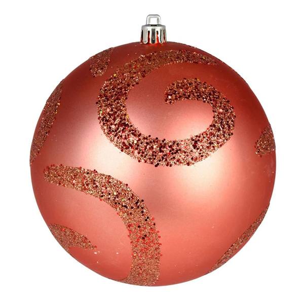 4" Coral Matte Sequin Swirl Ball Ornament (6 pack)