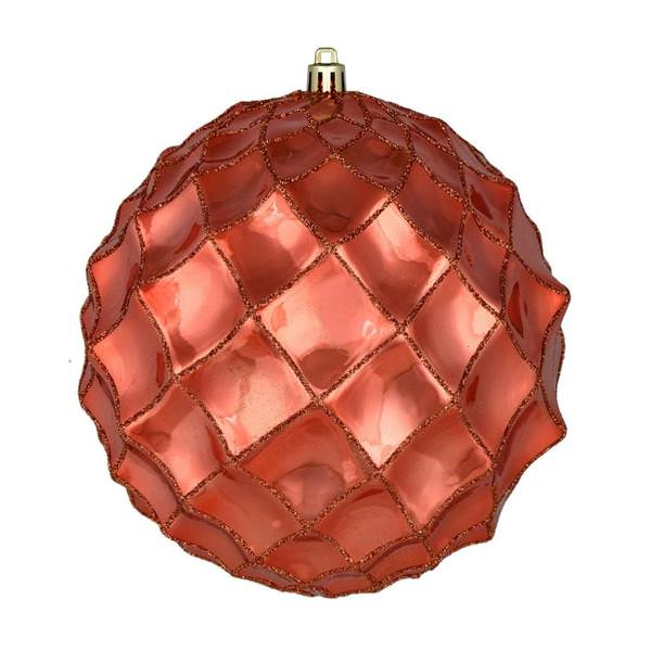 4" Coral Shiny Form Ball Ornament (6 pack)