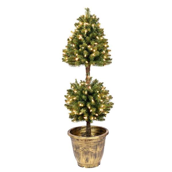 4' Artificial Tifton 2 Ball Topiary 200 Clear Lights