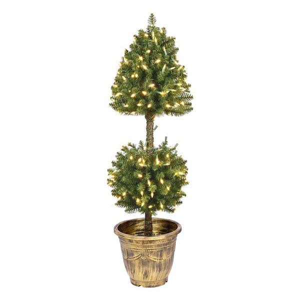 4' Artificial Tifton 2 Ball Topiary 200 Warm White Lights