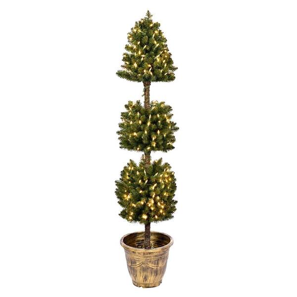 5' Artificial Tifton 3 Ball Topiary 300 Warm White Lights