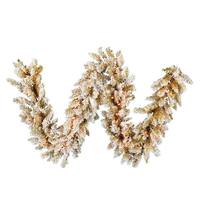 Vickerman 9' x 14" Artificial Frosted Gold Garland 100 Clear Lights