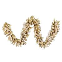 Vickerman 9' x 14" Artificial Frosted Gold Garland 100 Warm White Lights