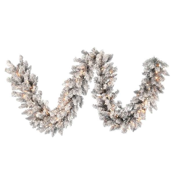 9' x 14" Artificial Frosted Silver Garland 100 Clear Lights