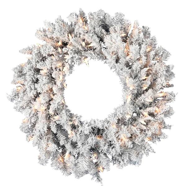 24" Artificial Frosted Silver 50 Clear Lights Artificial 