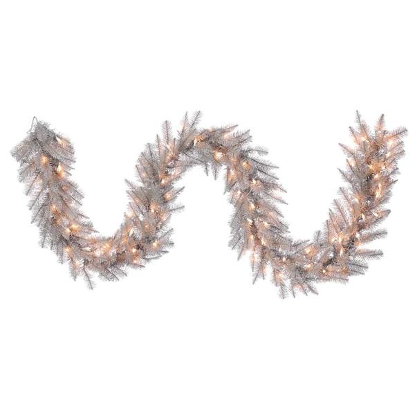 9' x 14" Artificial Platinum Fir Garland 100 Clear Lights
