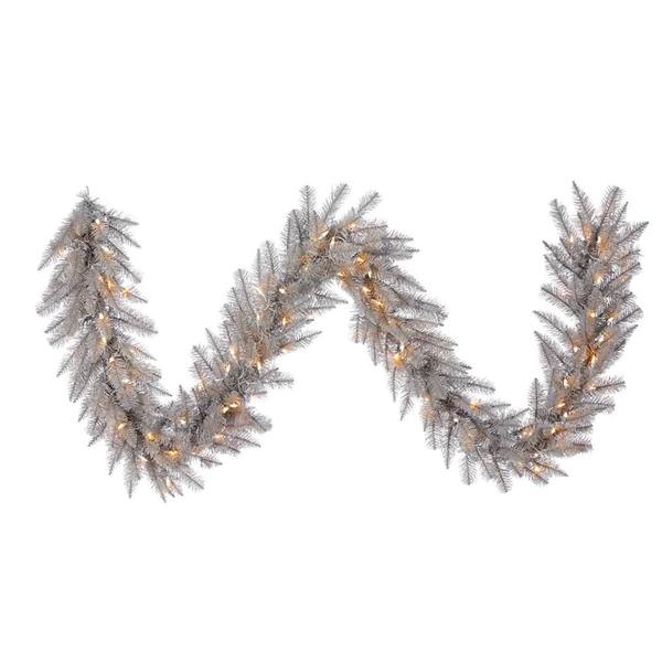 9' x 14" Artificial Platinum Fir Garland 100 Warm White Lights
