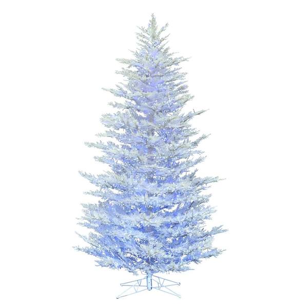 14 x 74" Flocked Cedar Pine 7650 Pure White and Blue Twinkle Lights