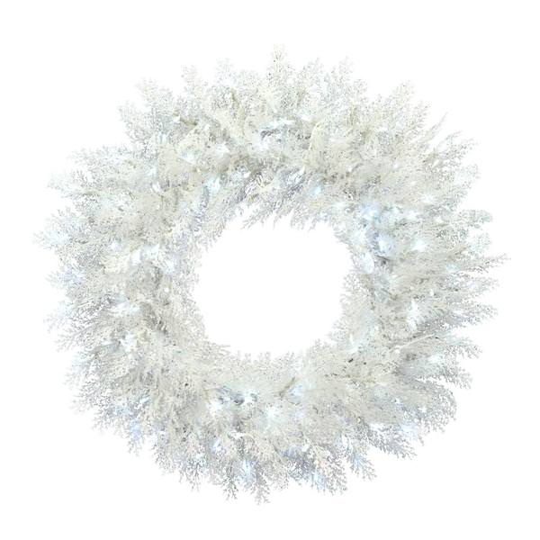 36" Artificial Flocked Cedar Pine 300 Pure White Twinkle Lights