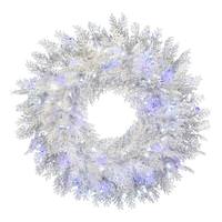 Vickerman 48" Artificial Flocked Cedar Pine 600 Pure White and Blue Twinkle Lights