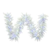 Vickerman 9' x 14" Artificial Flocked Cedar Garland 150 Pure White and Blue Lights
