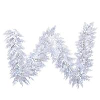 Vickerman 9' x 14" Artificial Flocked Cedar Garland 150 Pure White Twinkle Lights