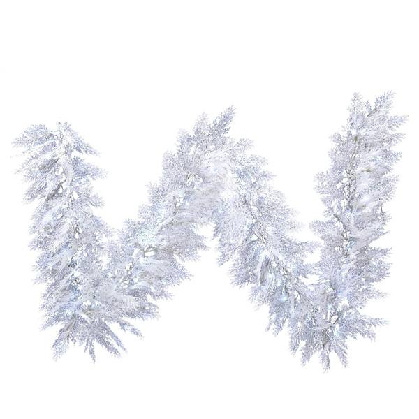 9' x 14" Artificial Flocked Cedar Garland 150 Pure White Lights
