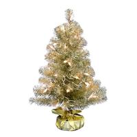 Vickerman 2' x 16" Champagne Tinsel Tree 50 Clear Lights