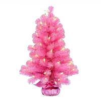 Vickerman 2' x 16" Pink Tinsel Tree 50 Clear Lights