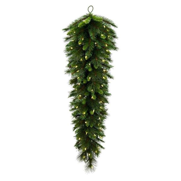 48" Artificial Bangor Mix Teardrop 100 Warm White Lights