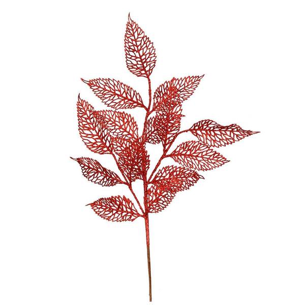 22" Red Glitter Bay Leaf Lace Spray (12 pack)