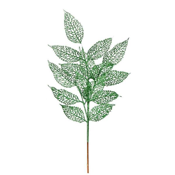 22" Green Glitter Bay Leaf Lace Spray (12 pack)