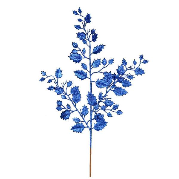 27" Blue Glitter Holly Leaf Spray (12 pack)
