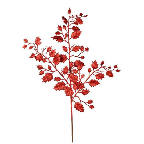 27" Red Glitter Holly Leaf Spray (12 pack)