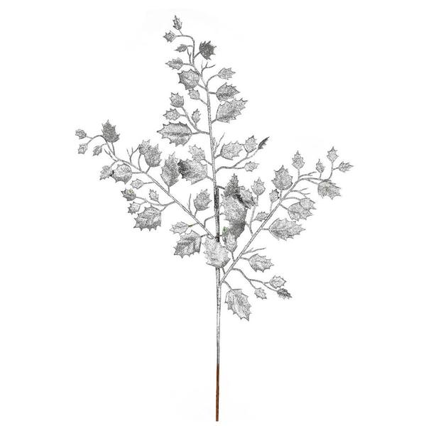 27" Silver Glitter Holly Leaf Spray (12 pack)
