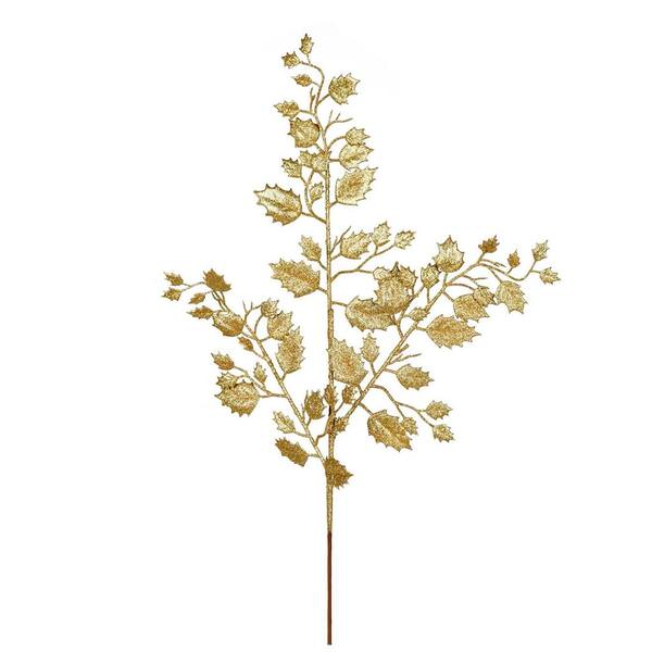 27" Gold Glitter Holly Leaf Spray (12 pack)