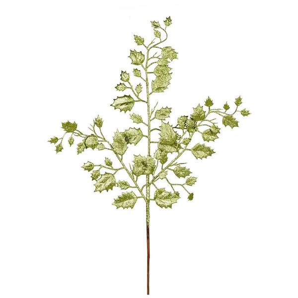 27" Lime Glitter Holly Leaf Spray (12 pack)