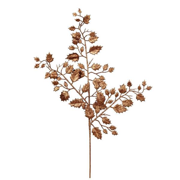 27" Copper Glitter Holly Leaf Spray (12 pack)