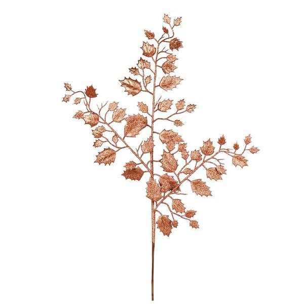 27" Rose Gold Glitter Holly Leaf Spray (12 pack)