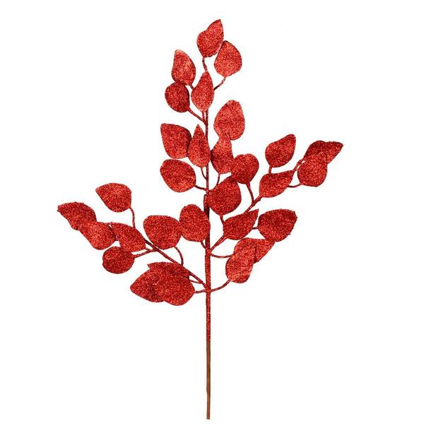21" Red Glitter Ash Leaf Spray (12 pack)