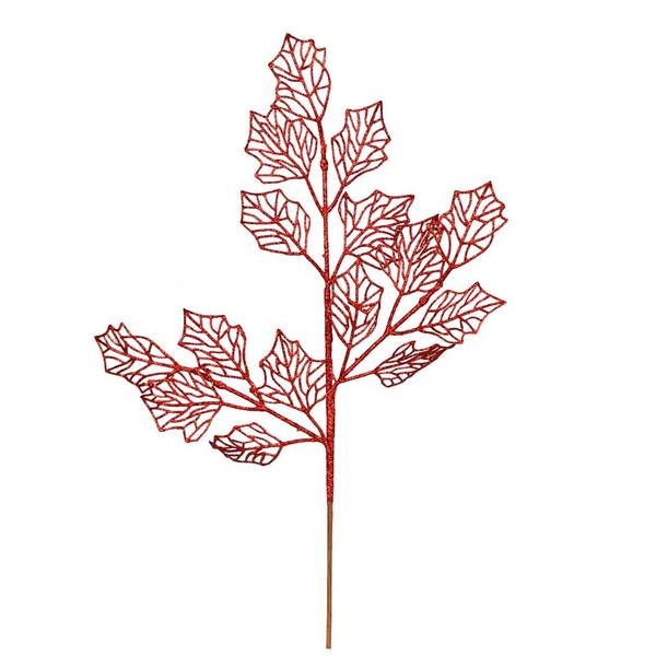 21" Red Glitter Holly Leaf Lace Spray (12 pack)