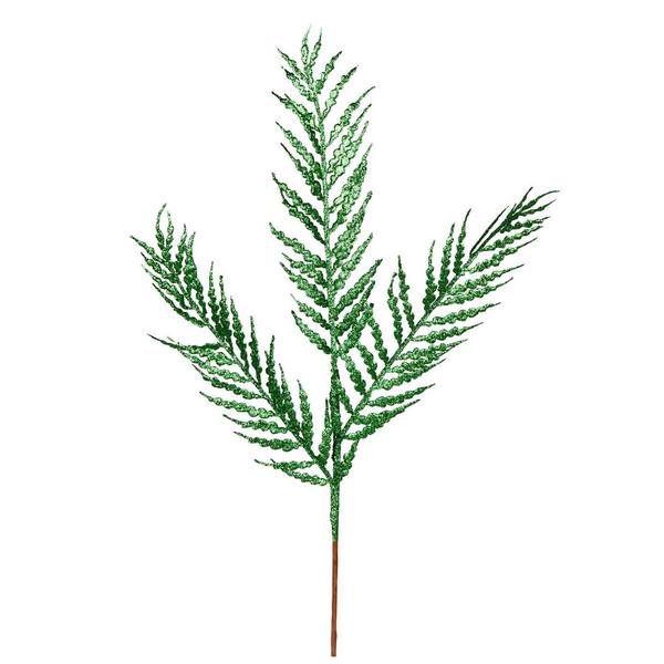 21" Green Glitter Feather Fern Spray (12 pack)