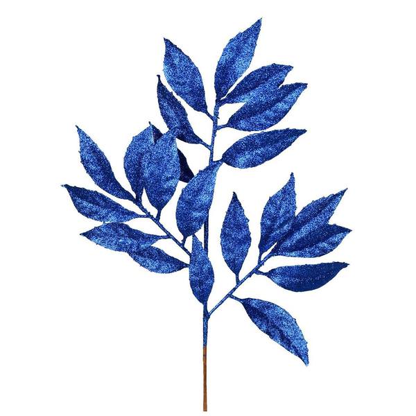21" Blue Glitter Bay Leaf Spray (12 pack)