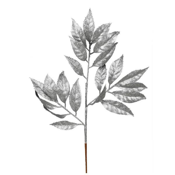 21" Silver Glitter Bay Leaf Spray (12 pack)