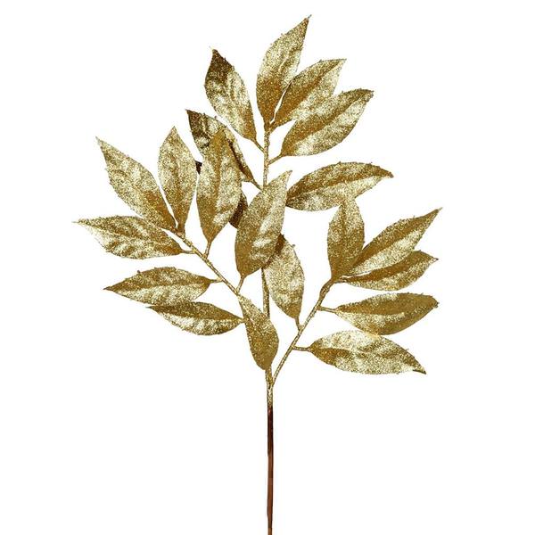 21" Gold Glitter Bay Leaf Spray Christmas Decoration (12 Pack)