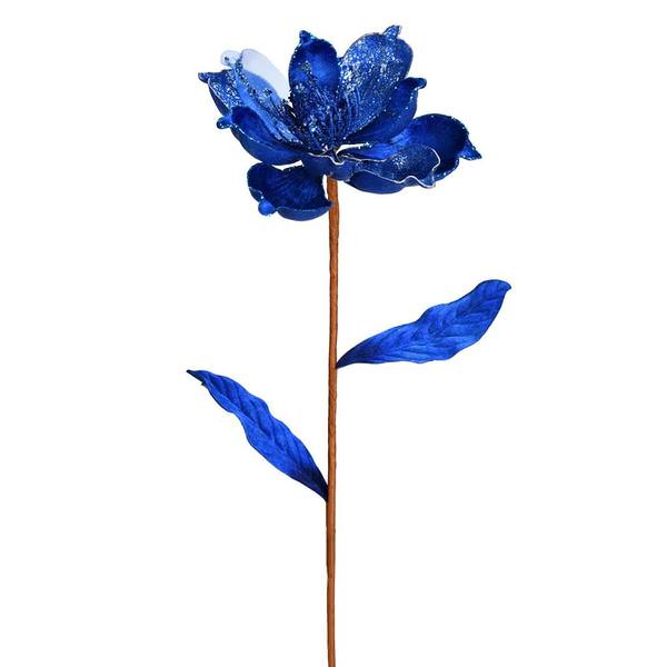 30" Blue Glitter Magnolia Christmas Decoration (2 Pack)