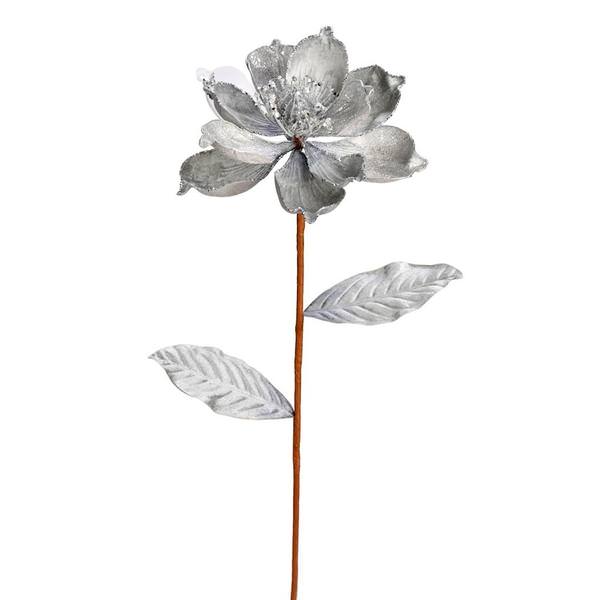 30" Silver Glitter Magnolia Spray Christmas Decoration (2 pack)
